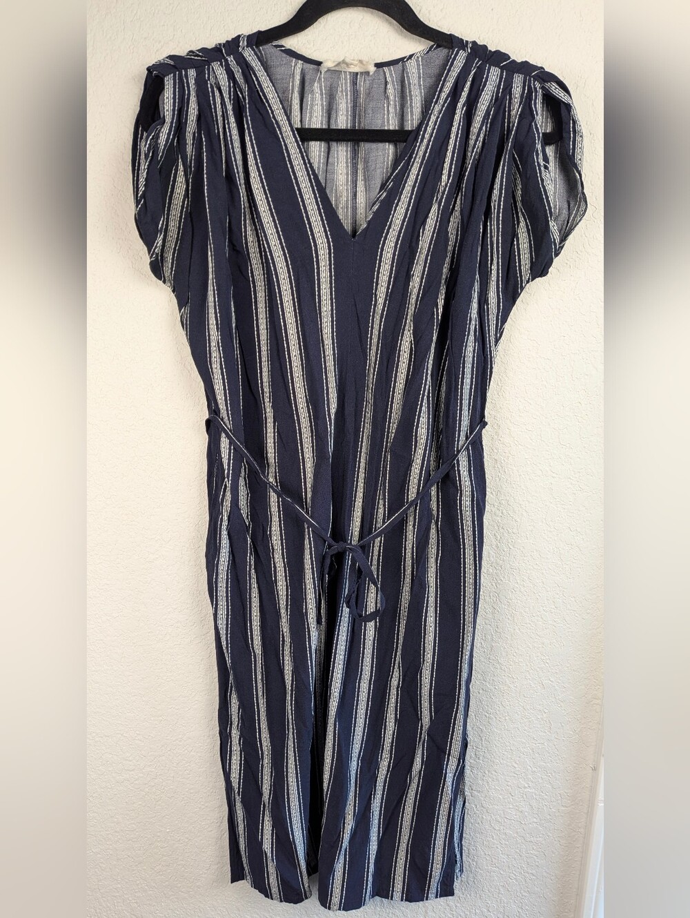 Anthropologie Porridge Woven Shift Dress XS Navy White Stripe Loose Fit Nautical